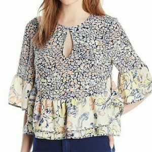 BCBGMaxAzria Immane Floral Print Ruffle Blouse